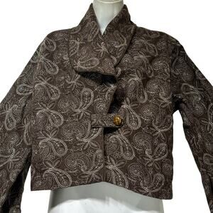Vintage Brown Paisley Embroidered felt Jacket Button Front Boho